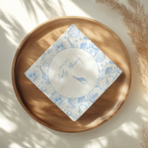 Blå Safari Toile De Jouy Pojke Babyshower