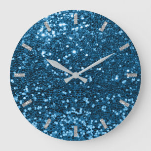 Blå safir Aqua Sparkly Faux Glitter Grått Glam Stor Klocka