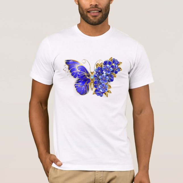 Blå Safir Fjäril T Shirt (Framsida)