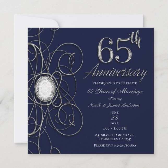 Blå Safir & Silverdiamant 65 65-årsjubileum Inbjudningar (Framsida)