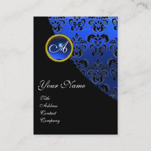BLÅ SAFIR SVART DAMASK MONOGRAM VISITKORT