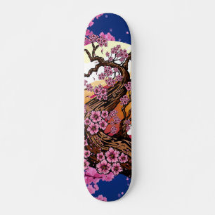 Blå Sakura Blommande Solnedgång Japansk Estetik Mini Skateboard Bräda 18,5 Cm
