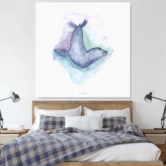 Blå säl akvarellmålning canvastryck (Insitu (sovrum))