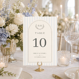 Blå & Salvia Grön Randig Monogram Bröllopsduk Bordsnummer