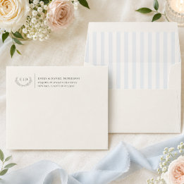 Blå & Salvia Grön Randig Monogram Självadresserad