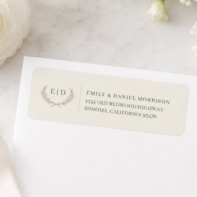 Blå Salvia Randig Monogram Bröllopsreturadress Returadress Etikett (Skapare uppladdad)