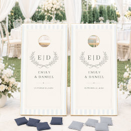 Blå & Salviastrimmad Monogram Bröllop