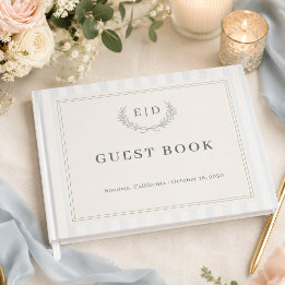 Blå & Salviastrimmad Monogram Bröllop Gästböcker
