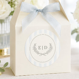 Blå & Salviastrimmad Monogram Bröllop Runt Klistermärke