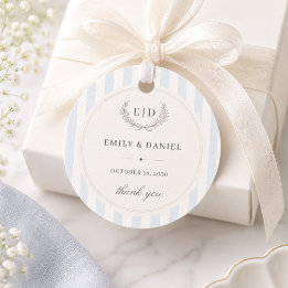 Blå & Salvrosa Randig Monogram Bröllop Gåvor Etiketter