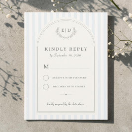 Blå & Salvrosa Randig Monogram Bröllop OSA Kort