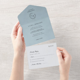 Blå sammets lagerkrans minimalistisk bröllop