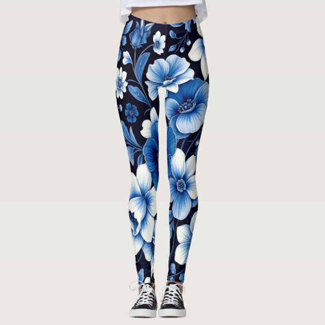 blå sammetsblommiga leggings (Framsida)
