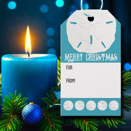 Blå Sand Dollars Strand Jul Presentetikett