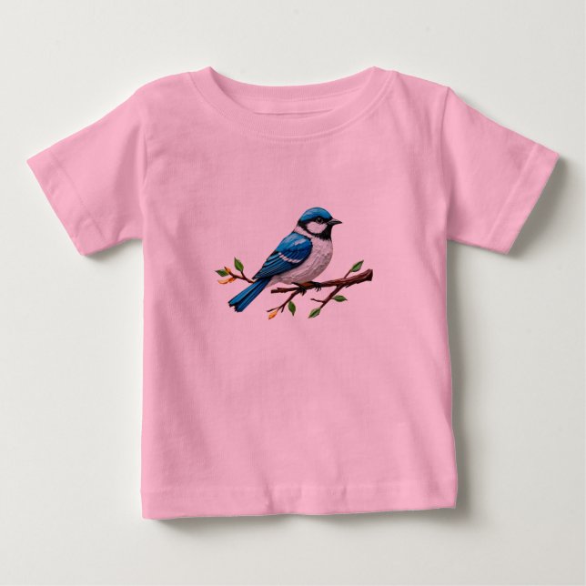 Blå sångfågel på grenillustration t shirt (Framsida)
