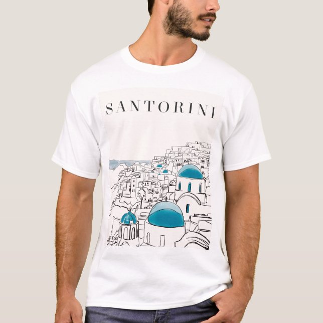 Blå Santorini T Shirt (Framsida)