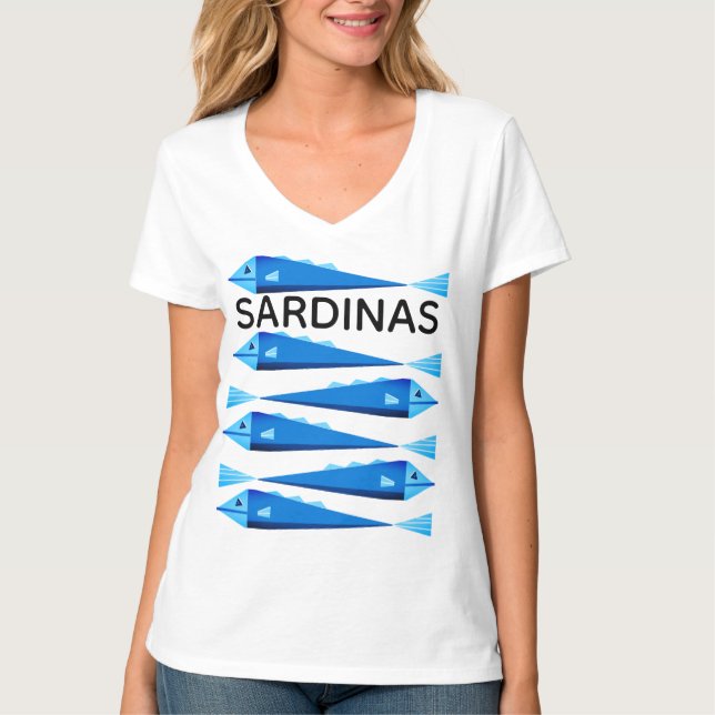 Blå sardinfisk "blå och vit" t shirt (Framsida)