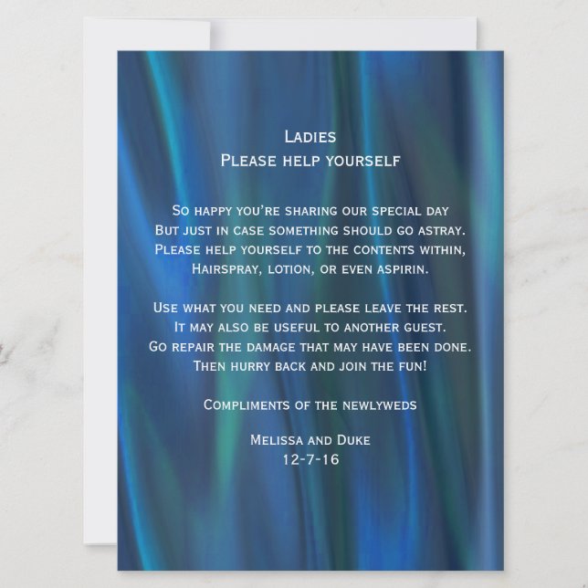 Blå Satin Utseende Bröllopskorgskylt Inbjudningar (Framsida)