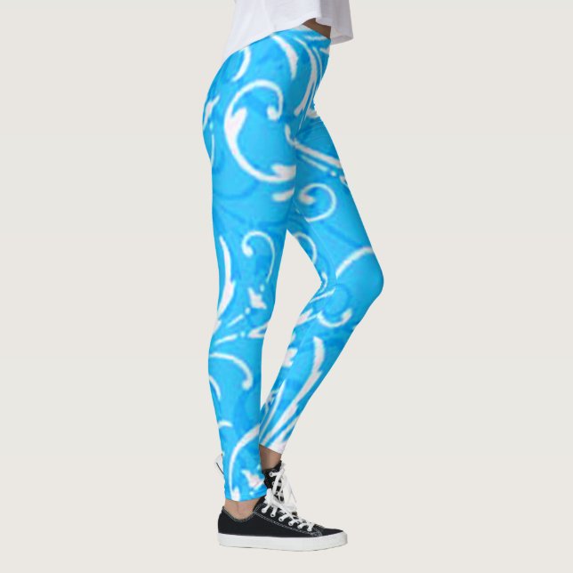 Blå sawirl Mönster Leggings (Höger)