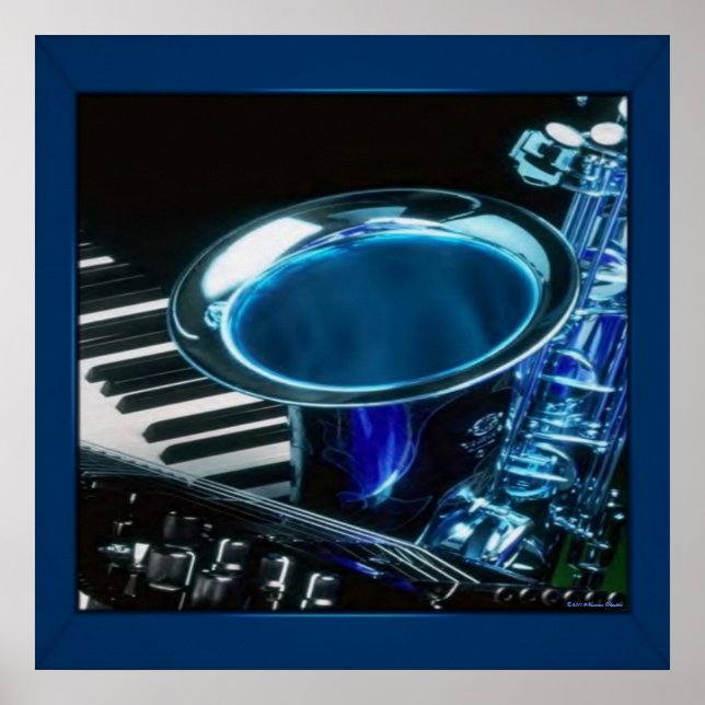 Blå saxiofonutskrift poster (Framsidan)
