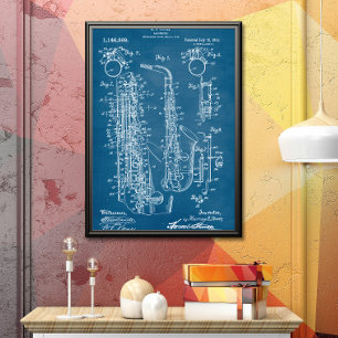 Blå   Saxofonpatent Poster