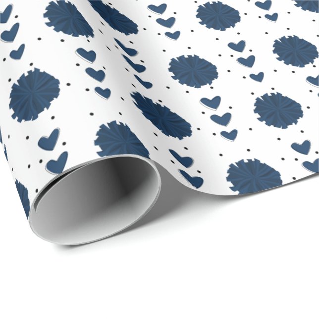 Blå schackpoms och örter Mönster Presentpapper (Rullad Hörn)