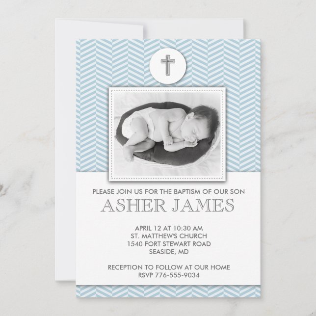 Blå schakton Baby Baptism - julklappning Inbjudningar (Framsida)