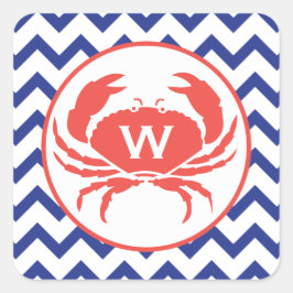 Blå schakton Monogram Crab Sticker Fyrkantigt Klistermärke