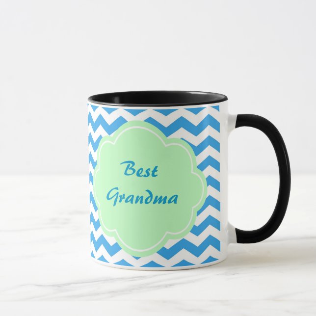 Blå schevron, ljust grönt form, monogram mugg (Höger)