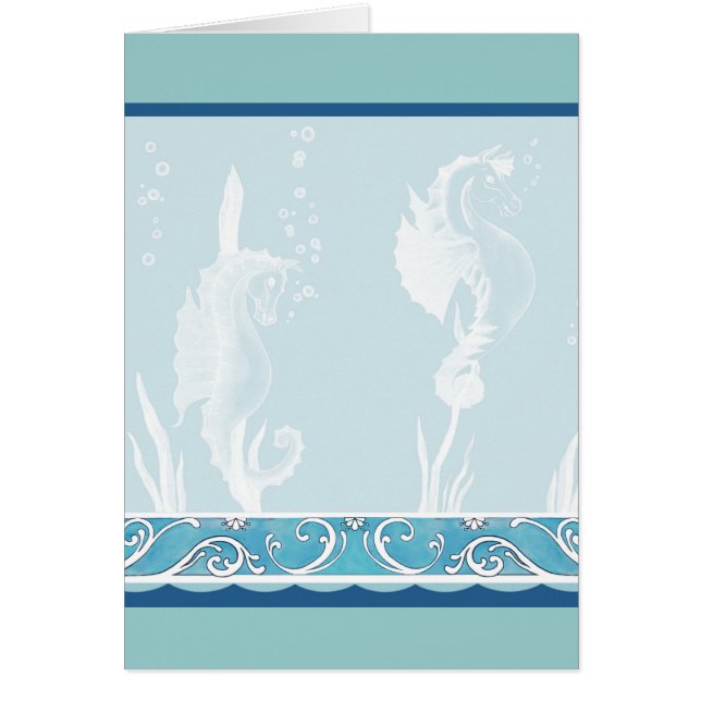 Blå SeaHorse- och wirldesign Hälsningskort (Framsidan)