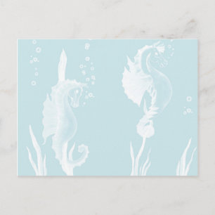 Blå SeaHorse- och wirldesign Vykort