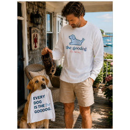 Blå Seersucker Leende Hund Siluett Herr T Shirt