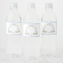 Blå segelbåt baby shower vattenflasksetiketter