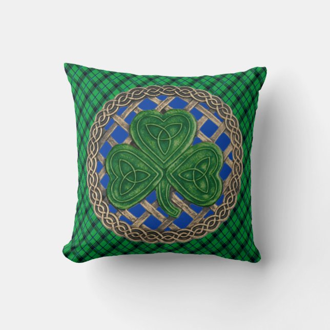 Blå Shamrock Celtic Knots på Grönt Play Kudde (Framsida)