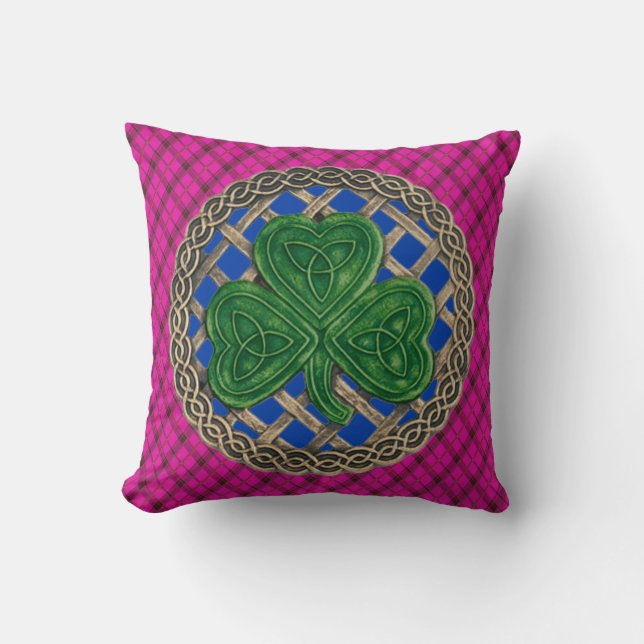 Blå Shamrock Celtic Knots på Rosa Play Kudde (Framsida)