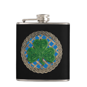Blå Shamrock på Celtic Knots Flask Fickplunta