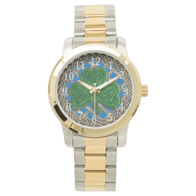 Blå Shamrock på Celtic Knots Watch Armbandsur (Framsida)