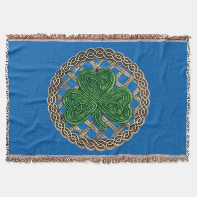 Blå Shamrock på Celtic Knott Throw Blanket Filt (Framsidan)
