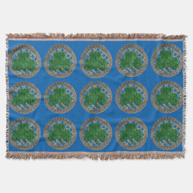 Blå Shamrock på Celtic Knott Throw Blanket Filt (Framsidan)