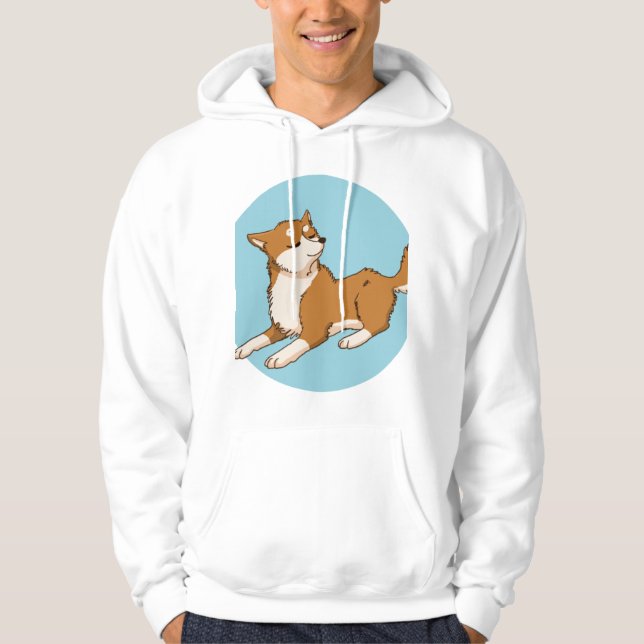 Blå shiba-design. hoodie (Framsida)