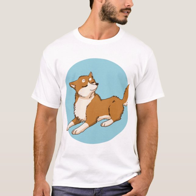 Blå shiba-design. t shirt (Framsida)