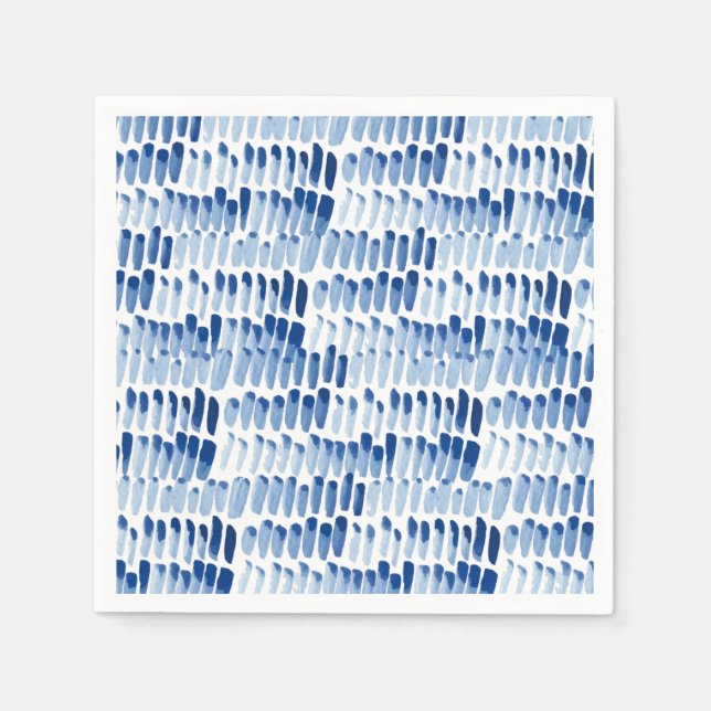 Blå shibori, vattenfärg kort linjer mönster pappersservett (Framsidan)