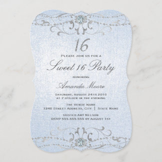 Blå Shimmer Diamond Damask Sweet 16-inbjudan Inbjudningar