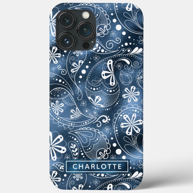Blå Shimmer Modern Flickaktig Paisley Personlig (Baksida)