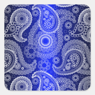 Blå shimmer Satin White Snöre Paisley Stickers Fyrkantigt Klistermärke