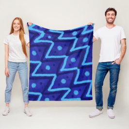 Blå Sicksack Prickar Funky Mönster Fleecefilt