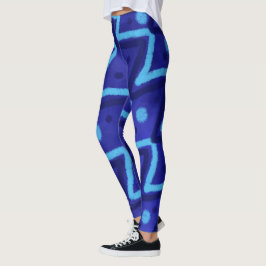 Blå Sicksack Prickar Funky Mönster Leggings