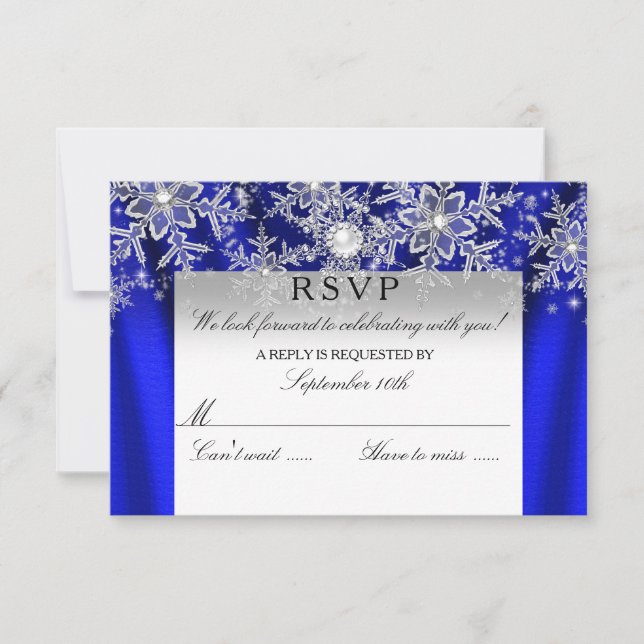 Blå sidenpärl snöflinga silver vinter RSVP OSA Kort (Framsida)