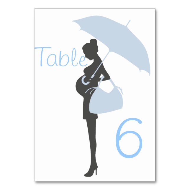 Blå Silhouette Baby Shower Bord-kort Bordsnummer (Framsidan)