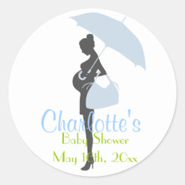 Blå silhouette Baby Shower Stickers Runt Klistermärke